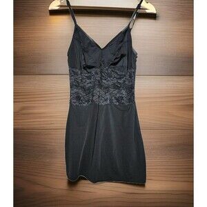 Samantha Chang Black Coquette Lace Trim Slip Dress Nightie Mini Women’s Size S